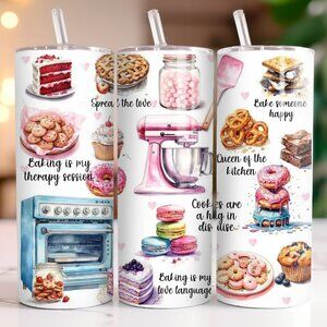 20 oz Baking Therapy Love Kitchen Tumbler Stainless Steel Mug Cup NEW
